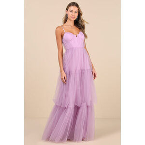 Lulus Unforgettable Poise Lilac Tulle Bustier Tiered Maxi Dress Purple - Size M